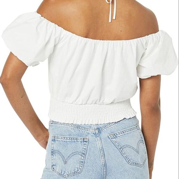 ASTR Halter Off the Shoulder Puff Sleeve 100% Cotton Top - Picture 3 of 3